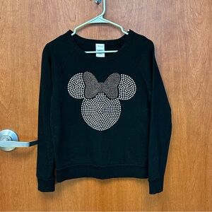 Disney Black Sweater with White and Gold Rhinestone Minnie Design